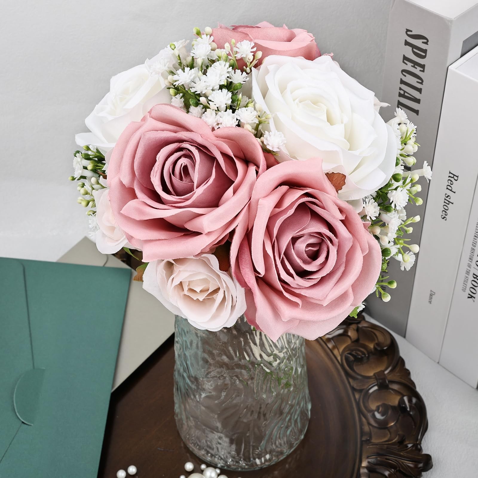 DIYDOFUN Wedding Bridesmaid Bouquets Set of 6, Artificial Silk Flowers Arrang…
