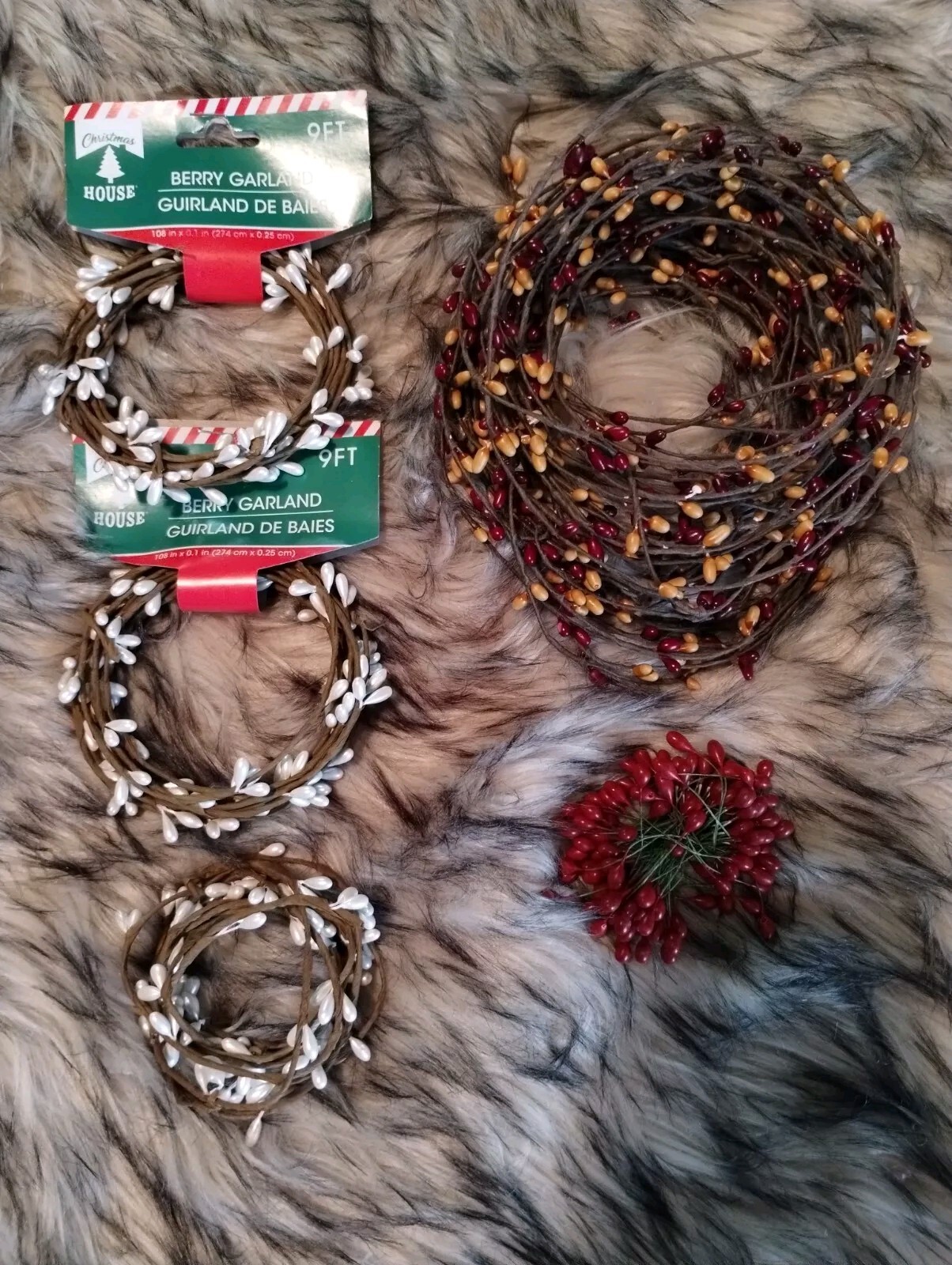 Christmas House Ivory Red Gold Primitive Pip Berry Roping Garland Mixed Lot New