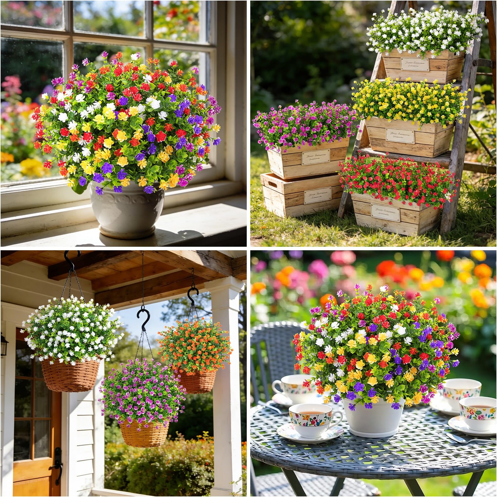 24 Bundles Artificial Flowers for Outdoors UV Resistant Fake Plastic Plants Faux