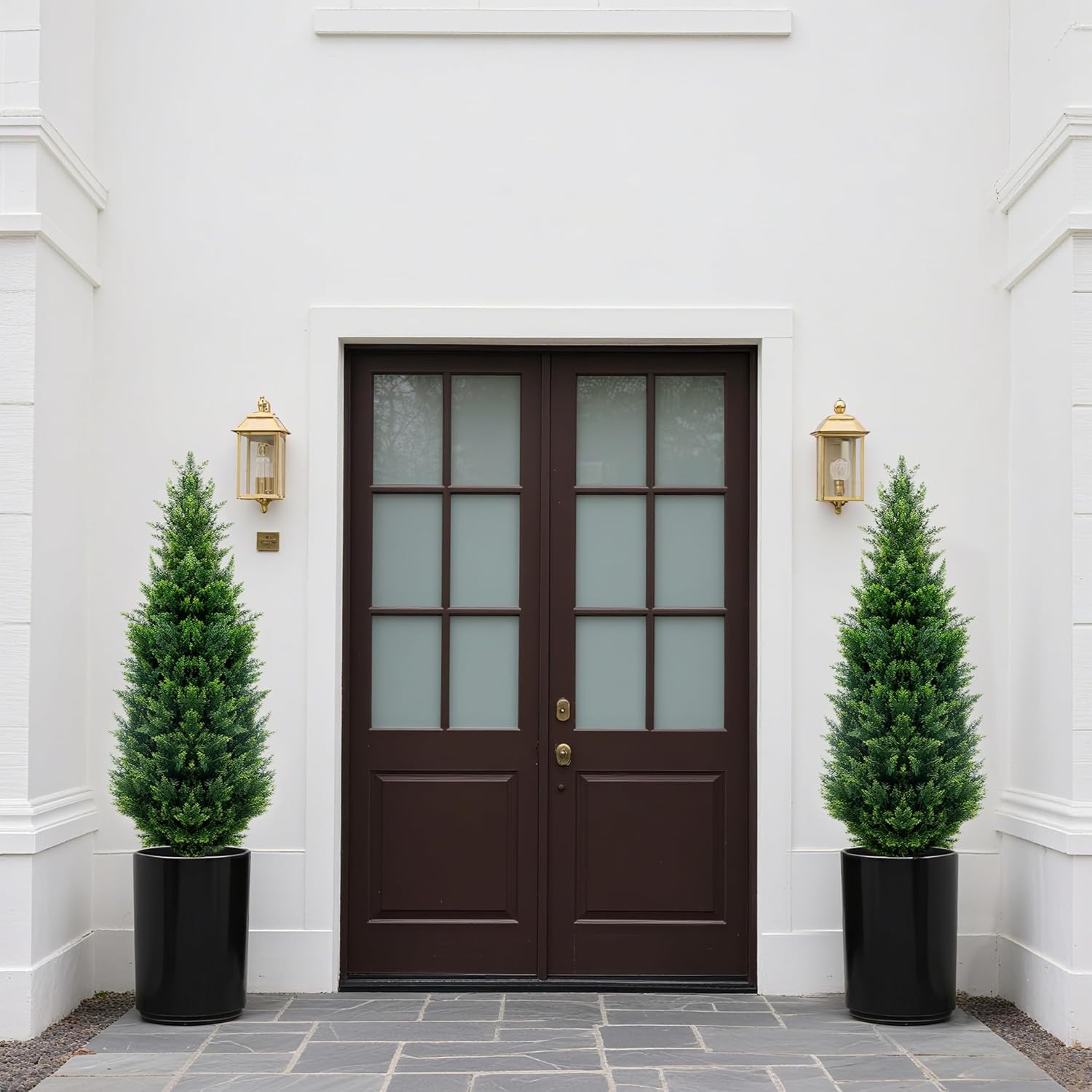 4Ft Artificial Cedar Topiary Trees (2-Pack) – UV Resistant Fake Shrubs with Grou