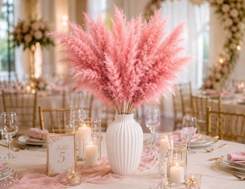 15 Stems Pink Pampas Grass 21″ Dried Floral Bouquet Boho Wedding Home Decor