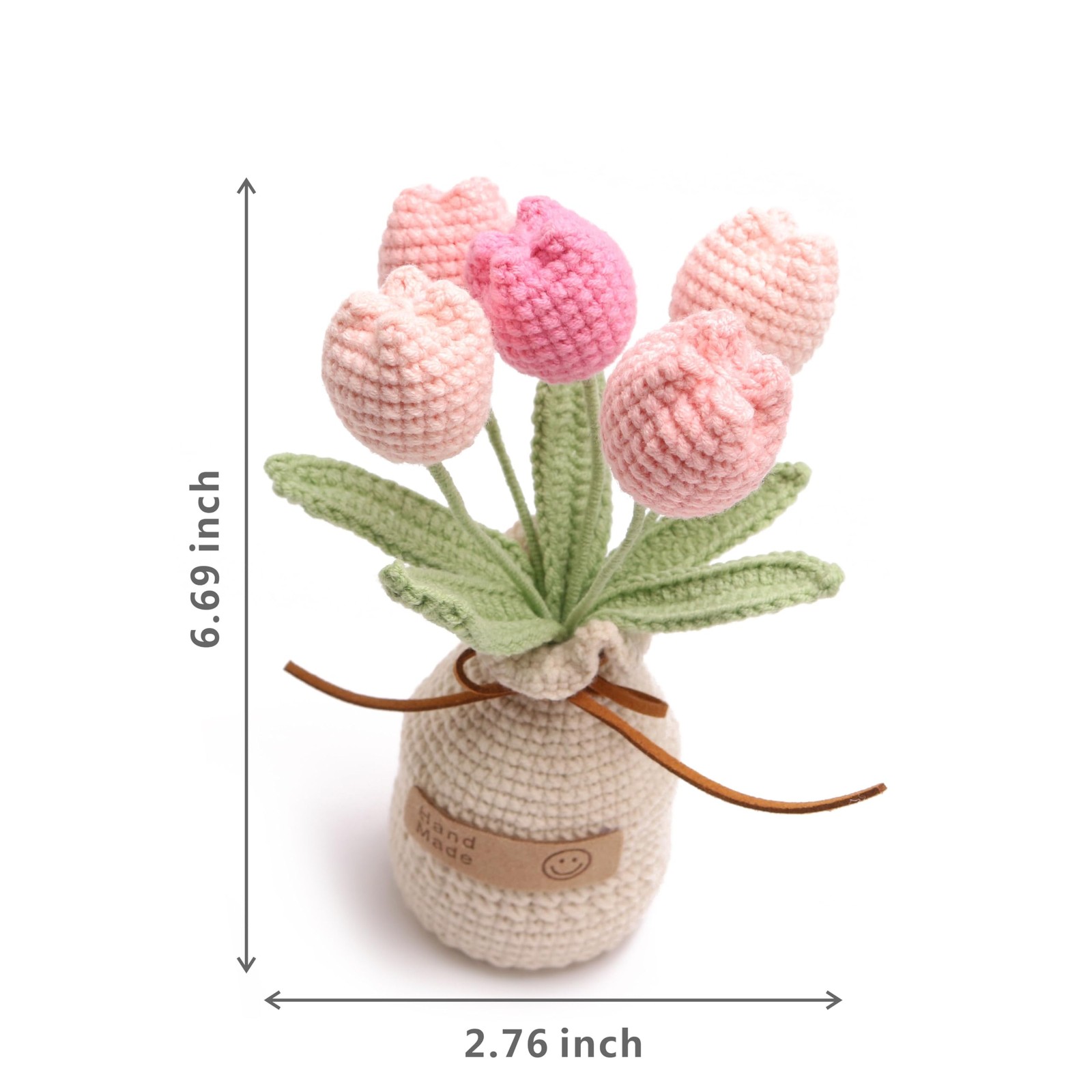 5 PCS Pink Crochet Woven Tulip With Wool Simulation Plant Home Office Decor