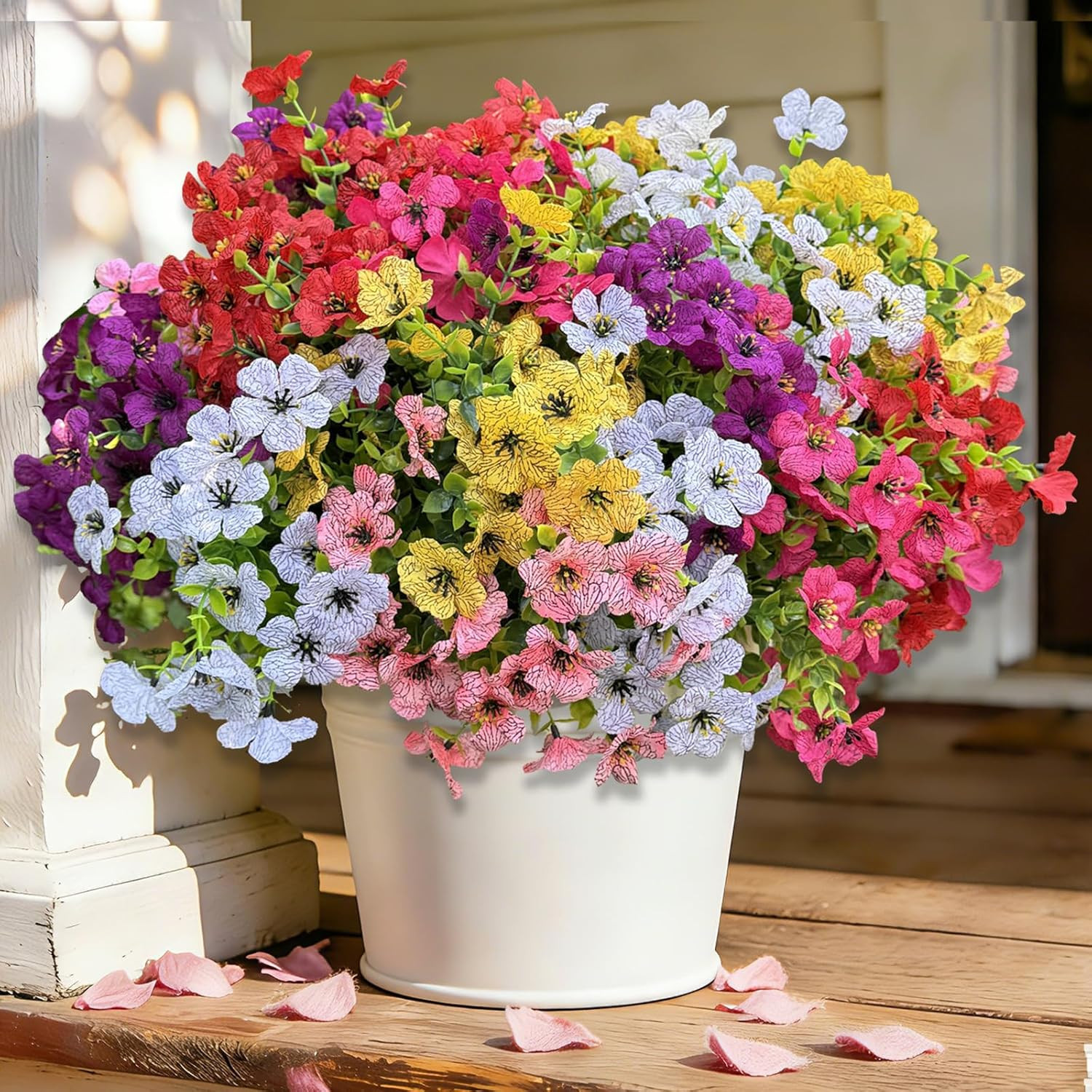 24 Bundles Artificial Flowers for Outdoors, UV Resistant No Fade Fake Flowers fo