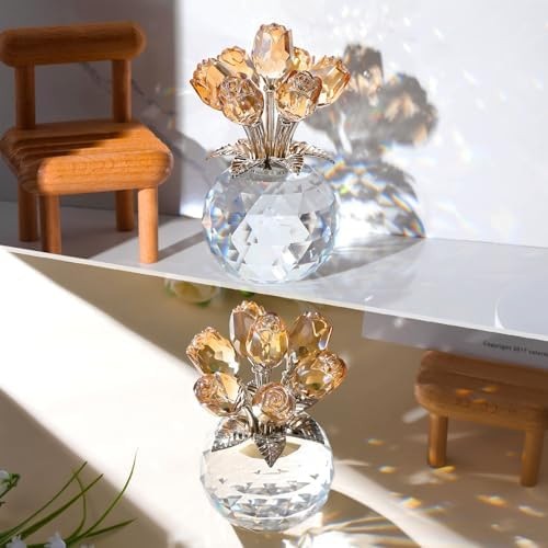 Ornalrist Crystal Gold Roses Figurine, Glass Roses Bouquet Collectible Decor …