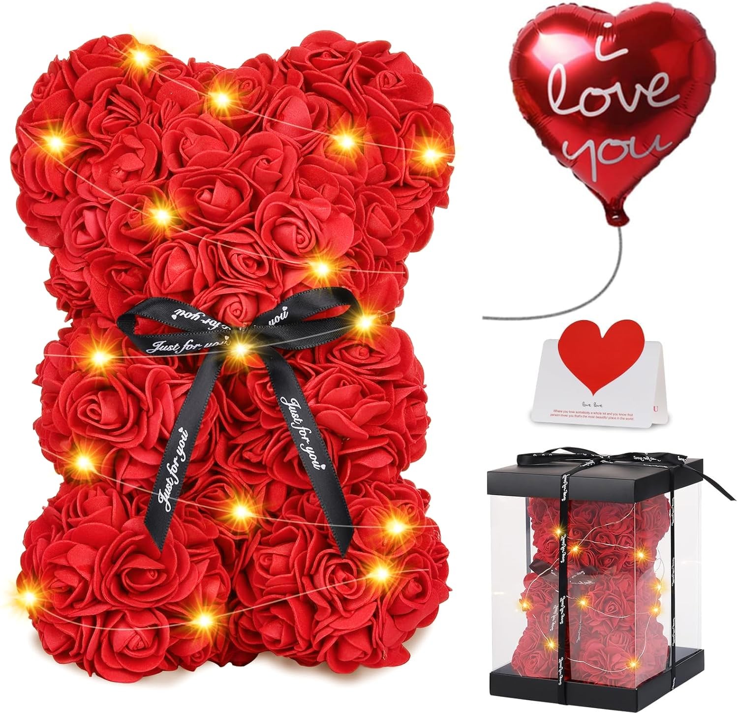 Rose Bear Valentines Day Flower Gifts for Her, Rose Teddy Bear with Lights, C…