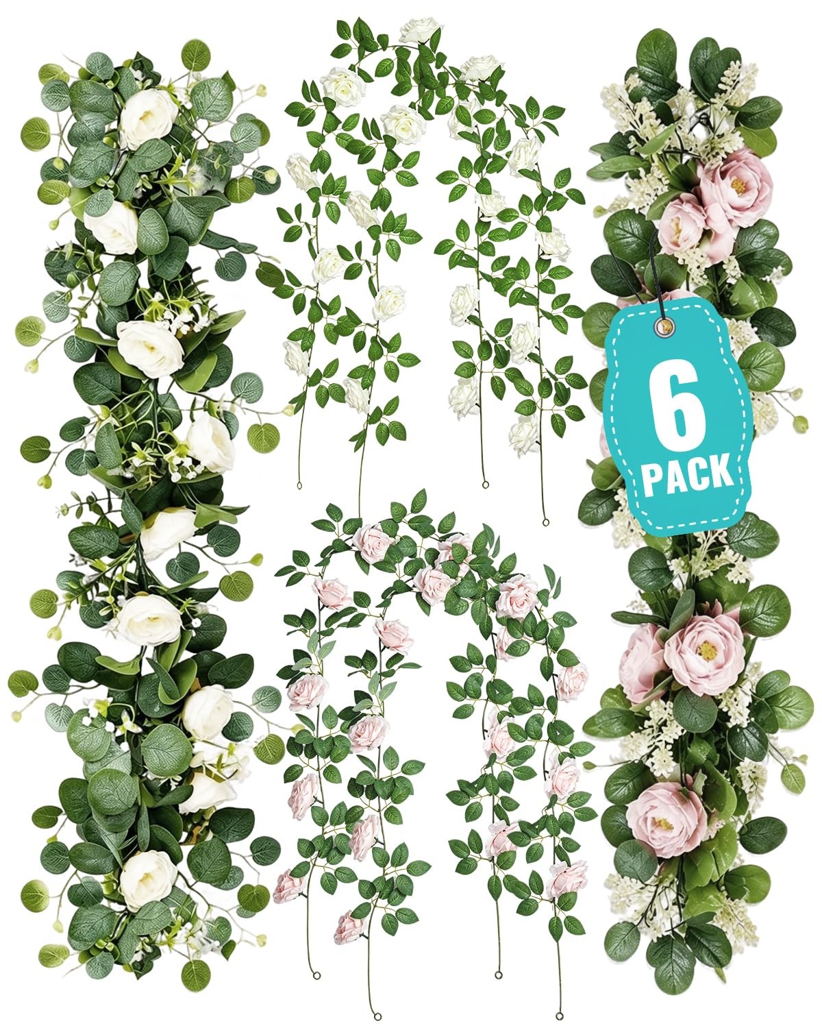 12PCS Artificial Flowers Wedding Garland Set, 6FT Rose Flower Greenery Vines …