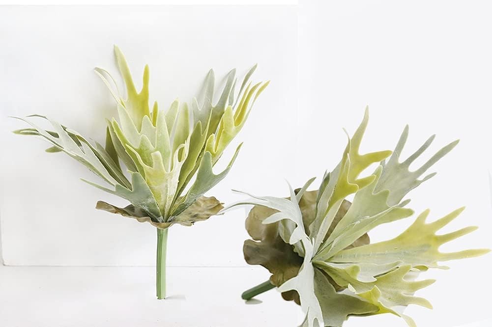 2Pcs Artificial Staghorn Fern Realistic Fake Flocked Succulent Plants Green P…