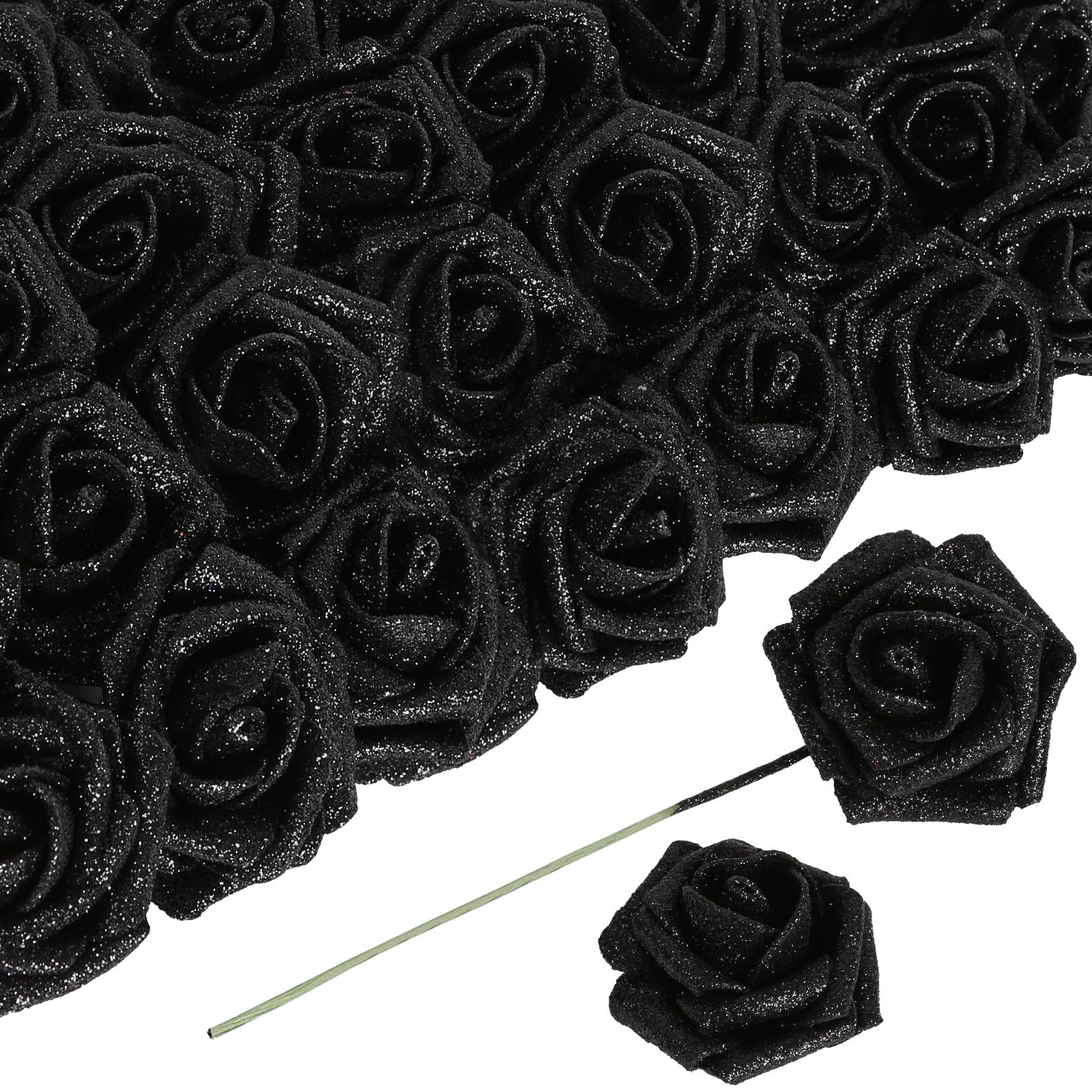 Black Flowers Glitter Rose 30 Pcs Artificial Flowers Glitter Flowers Foam Ros…