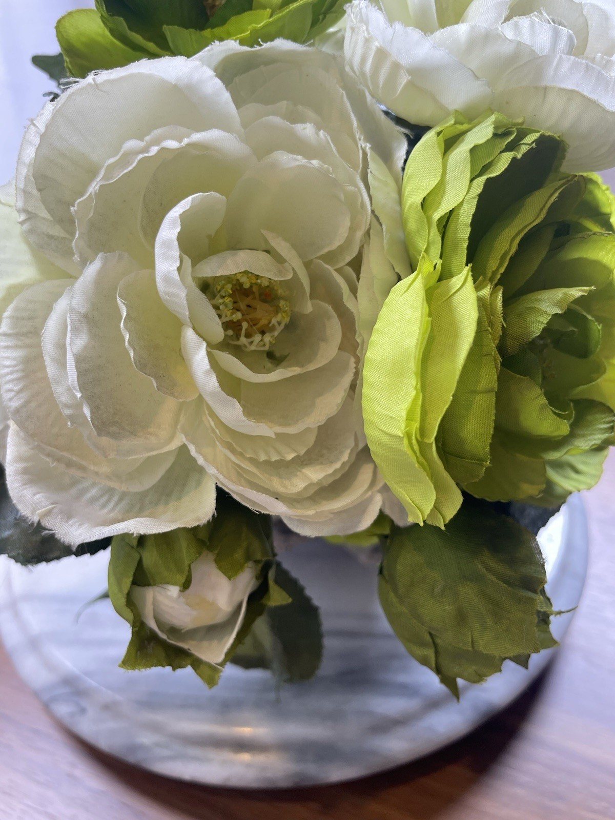 Artitifcal Chartreuse Green & Ivory Ranunculus Bouquet (vase not included)