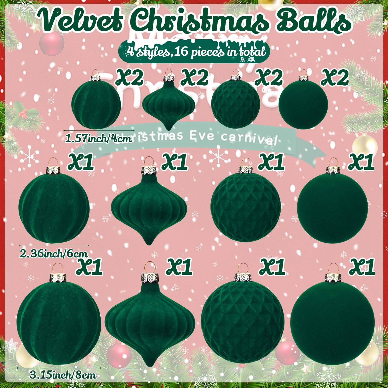 24 Pcs Velvet Poinsettia Christmas Tree Decor with 3.14 Inch Ball Ornaments I…