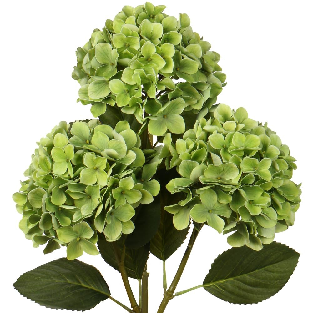 Faux Hydrangea Large Artificial Green Hydrangea Flowers 26″ Real Touch Hydran…