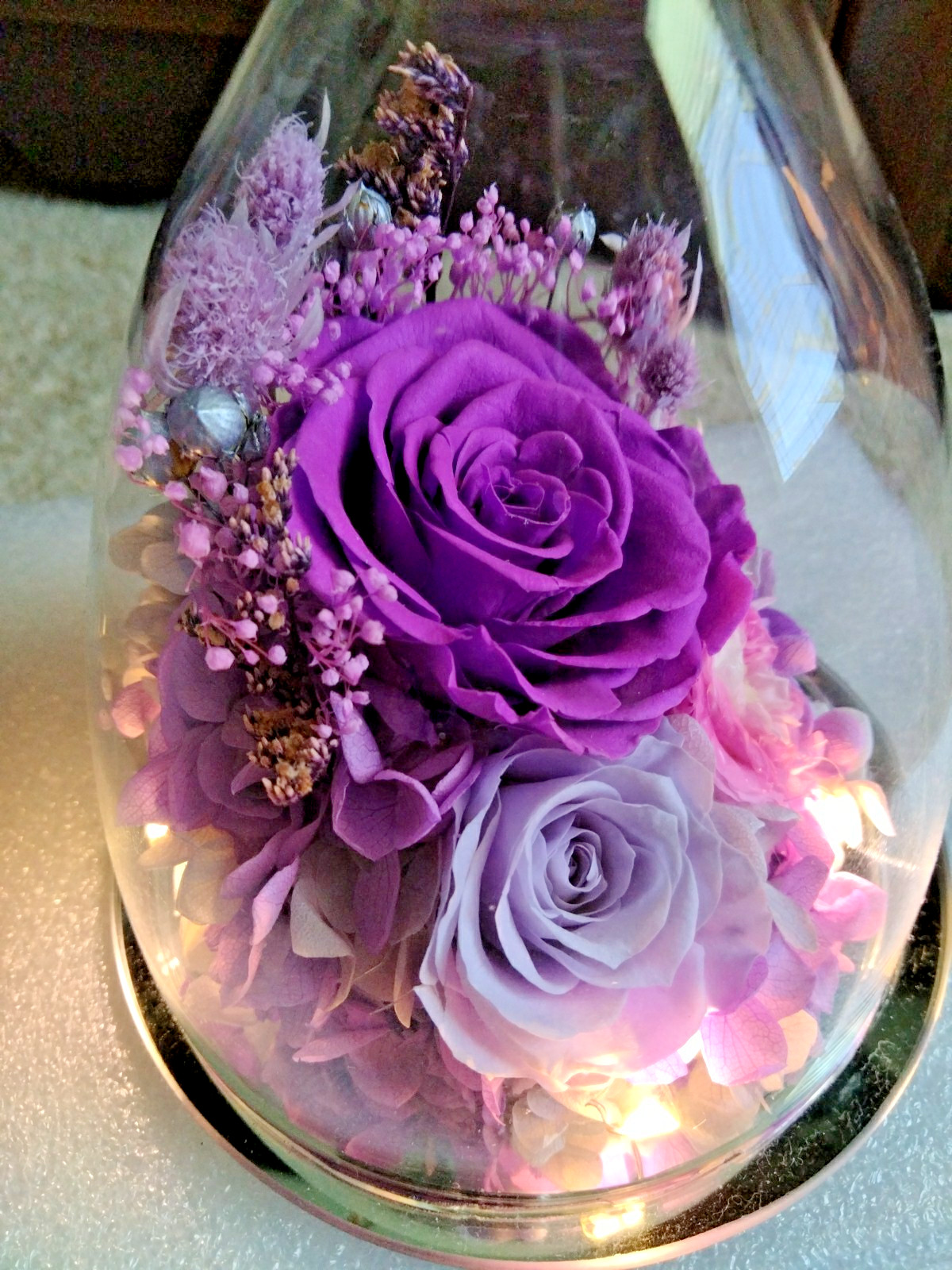 NEW Large Angel Figurine Preserved Real Roses Flowers with Light