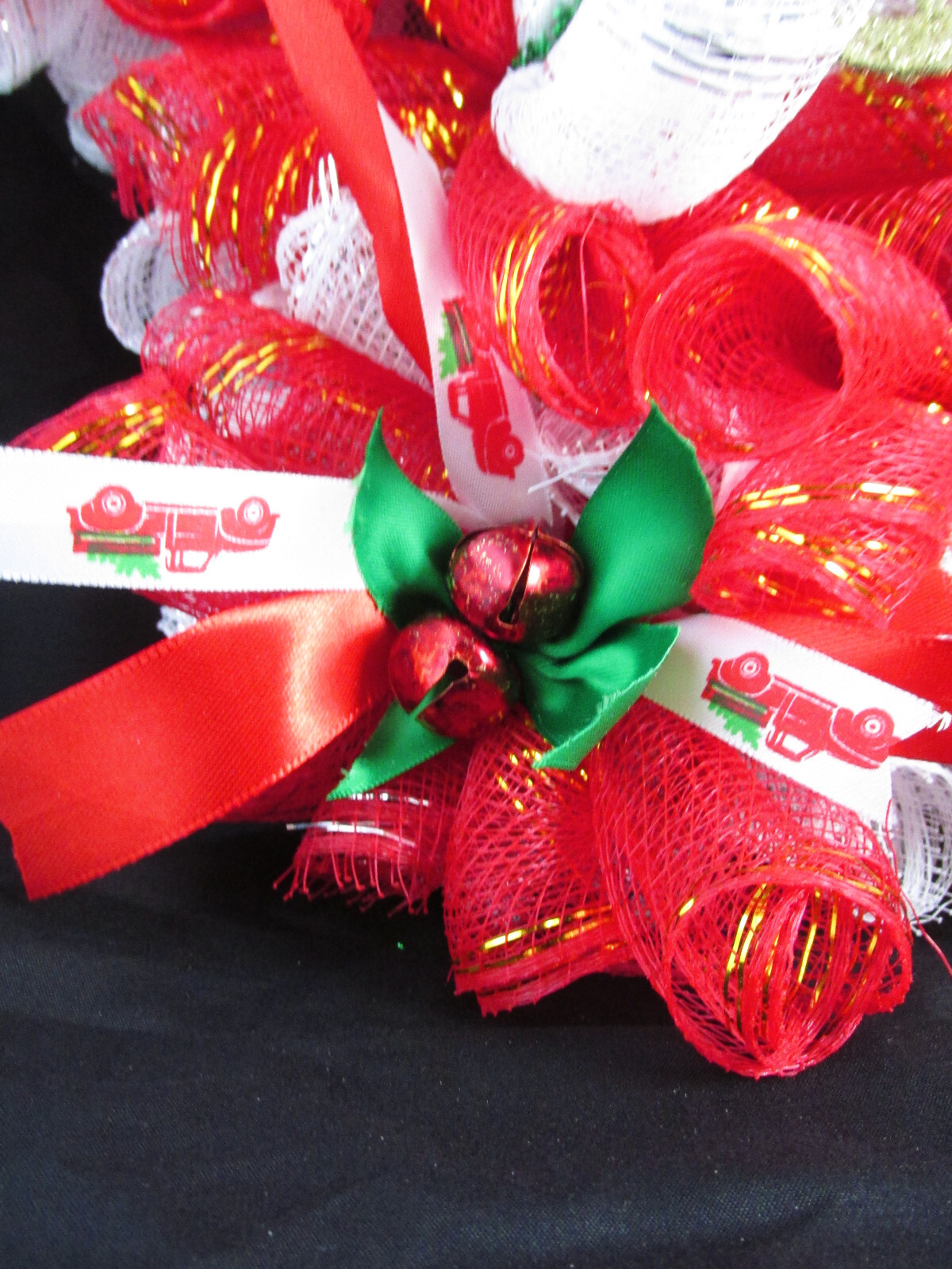 Red, White, and Green Woodland Cruffle Christmas Star Deco Mesh Wreath