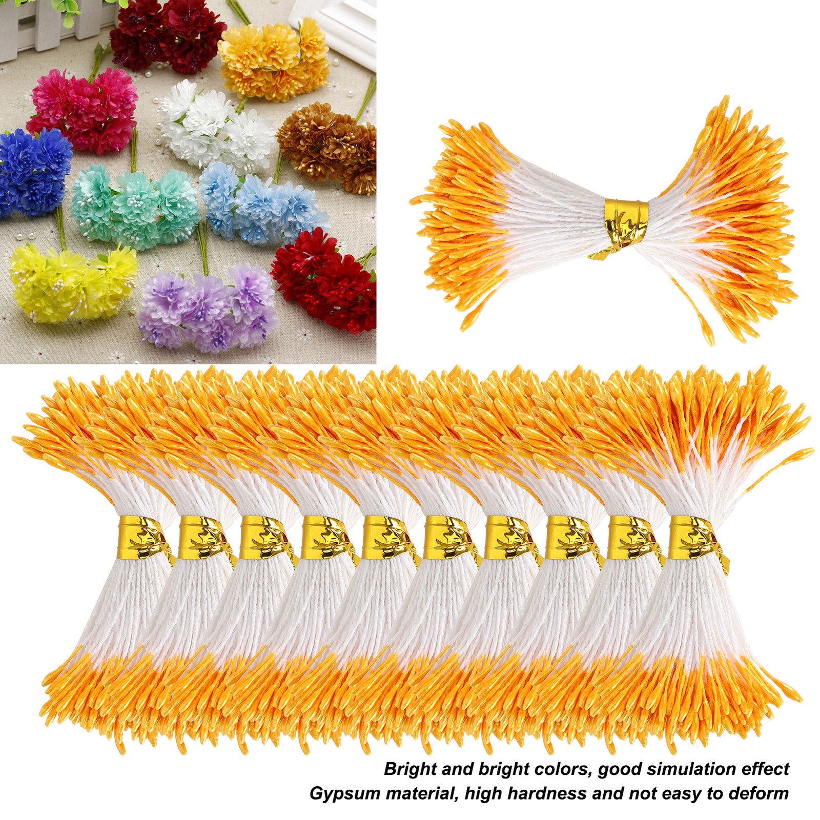 900Pcs Artificial Stamen Gypsum Orange Color Double End Simulation Bouquet Make