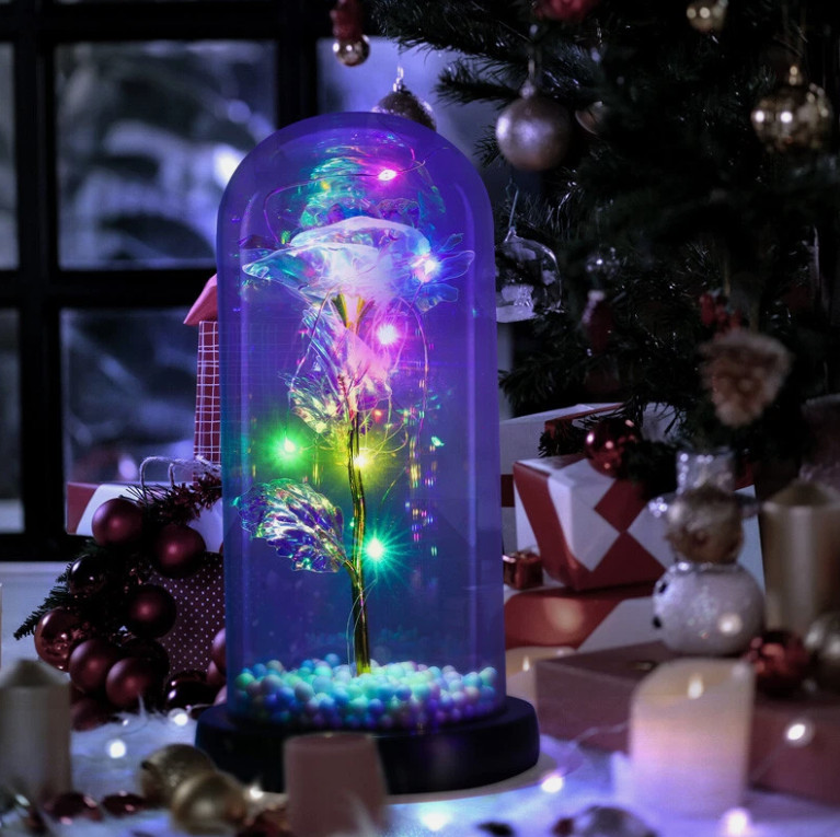 Forever Eternal Galaxy Rose In Glass Dome LED Flower Light Valentine’s Day Gift.