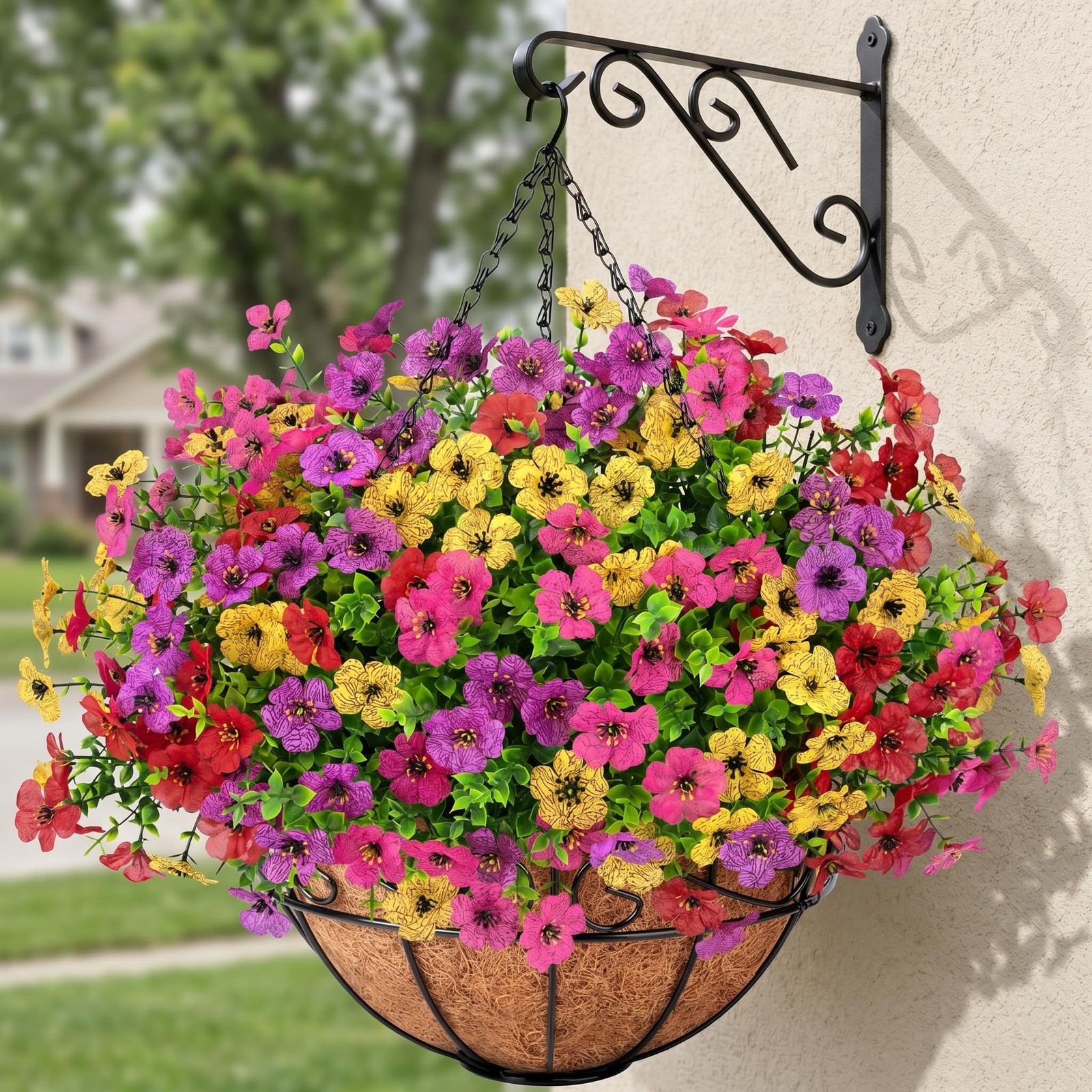 Roberly Artificial Hanging Flowers for Outdoors with Hanging Basket, Mixed | Sil