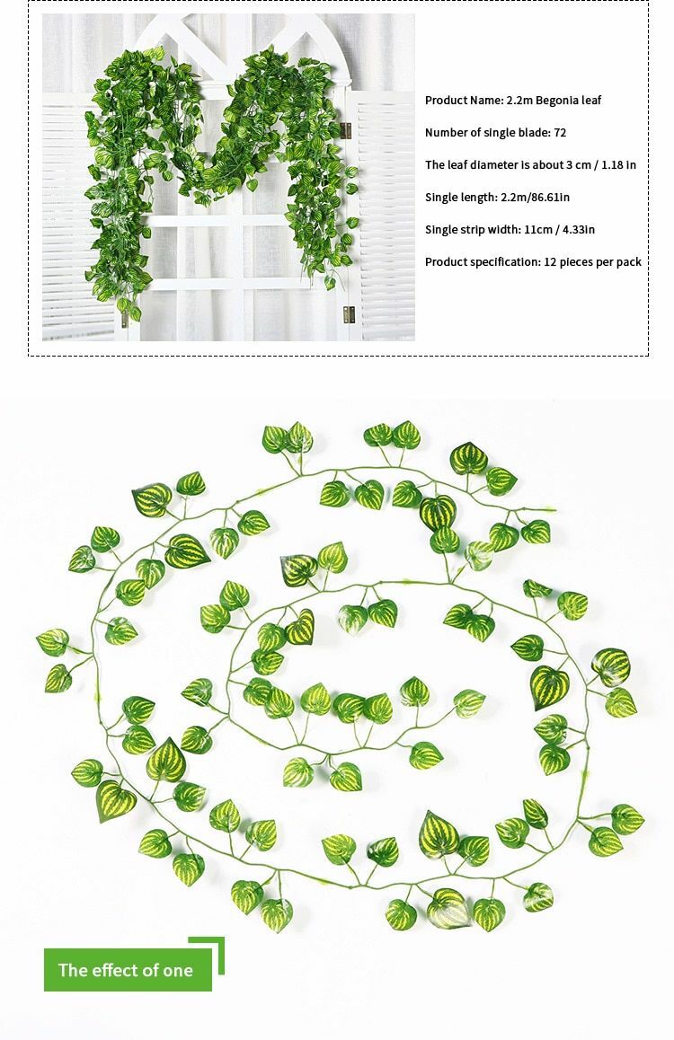 12pcs Artificial Plant Green Leaf Garden Wall Hanging Leaves Outdoor Decoration