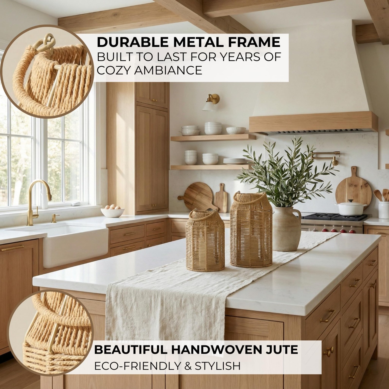 Handcrafted Natural Jute Boho Lanterns – Modern Farmhouse Decor for Home & Patio