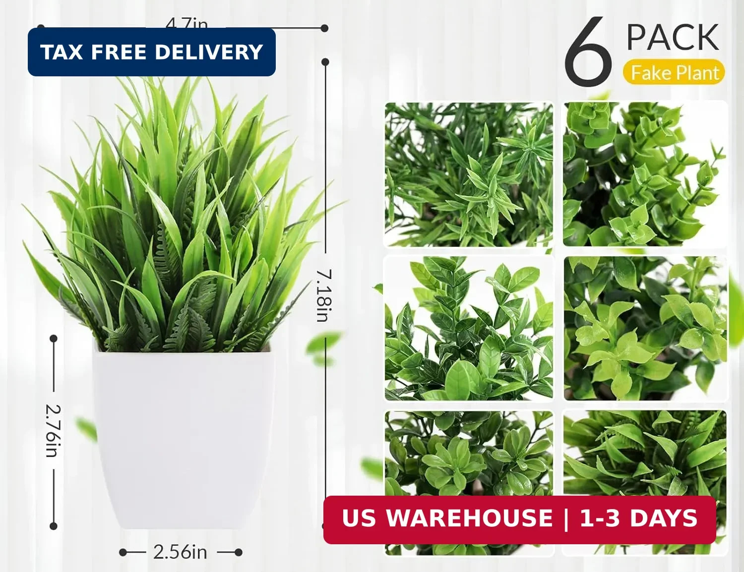 Der Rose 6 Pack Small Fake Plants Artificial Plants in Pots for Home Bthroom Bed