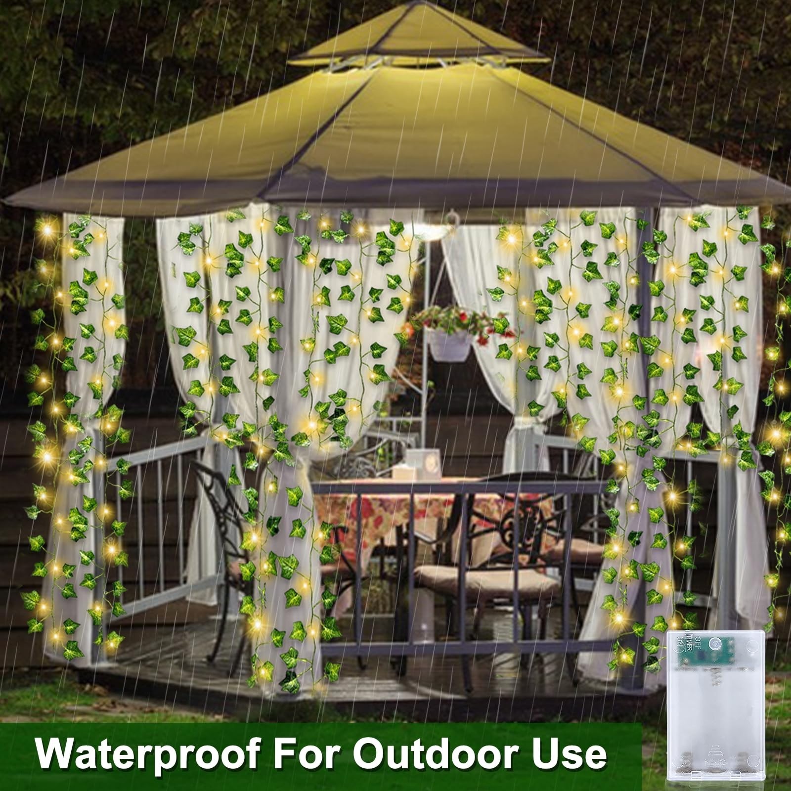 12 Pack Fake Vines 84Ft with 100 Lights & Timer, Thick Green Leaves, Faux Ivy Ga