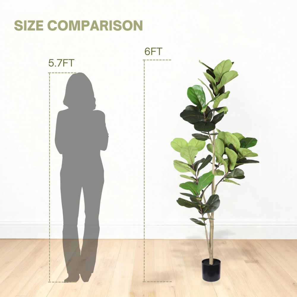 6FT Artificial Fiddle Leaf Fig Tree with Black Plastic Pot,Indoor Plant