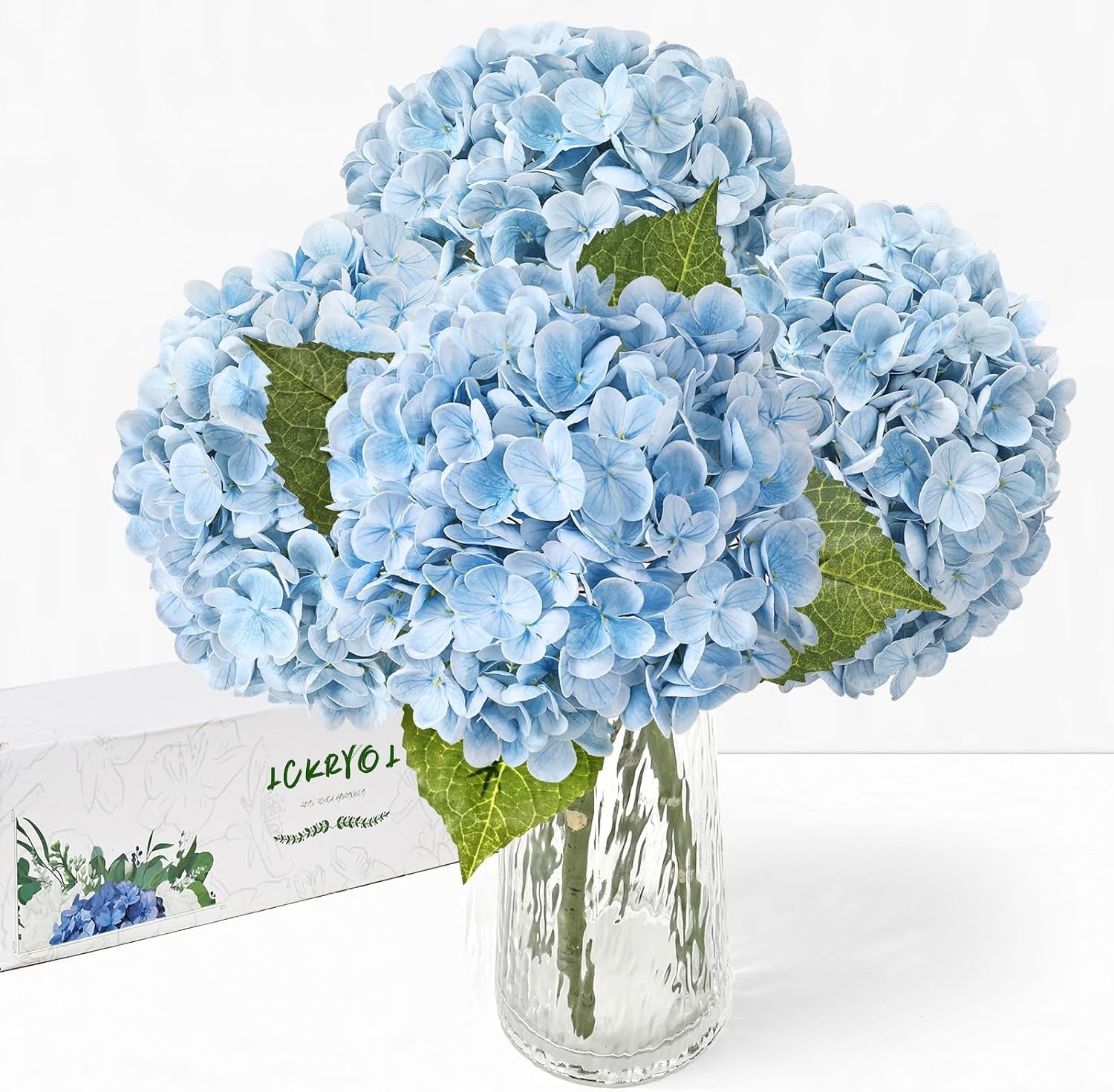 3Pcs 21″ Real Touch Blue Hydrangea Artificial Flowers, Realistic Latex Faux H…