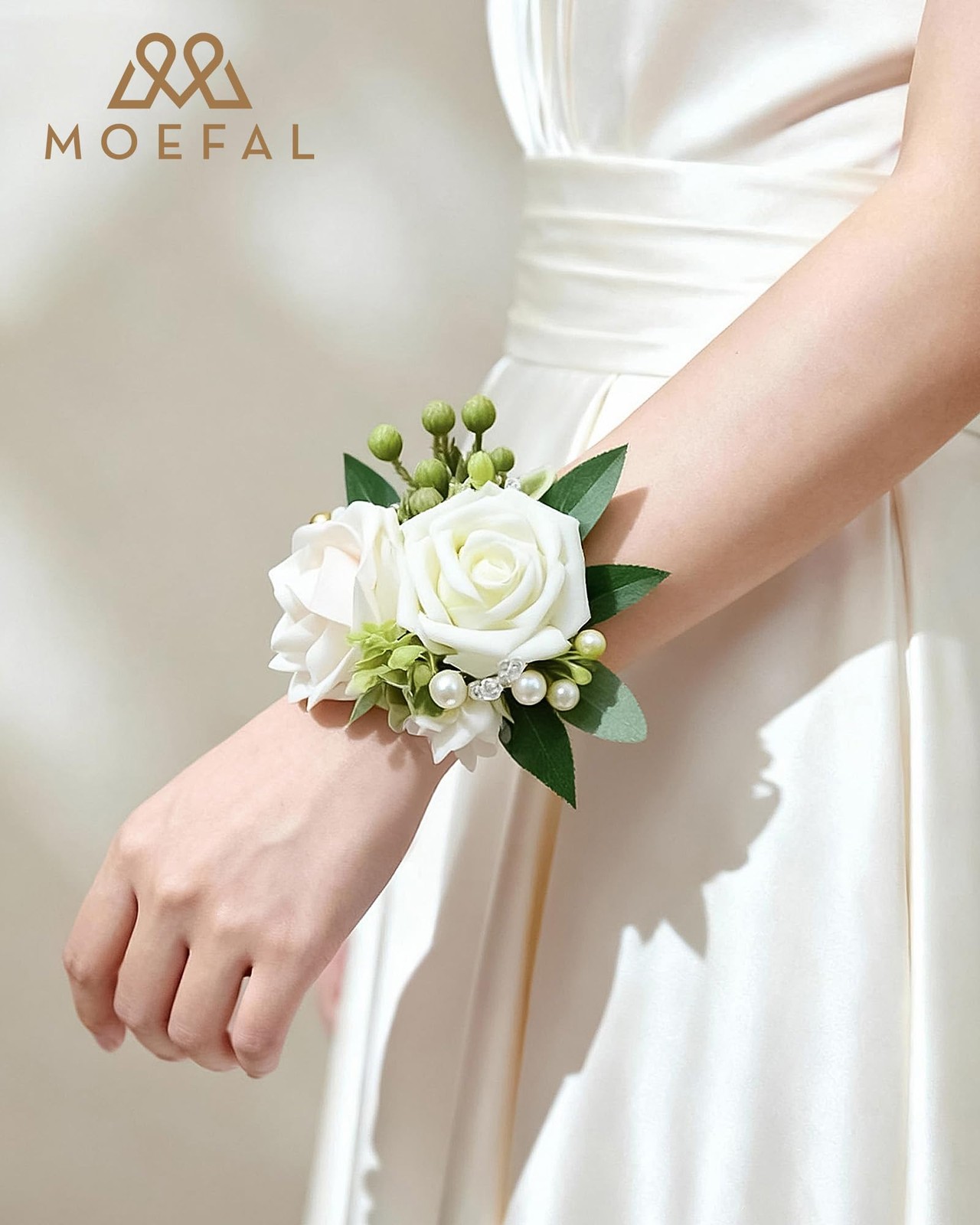 2 PCS 5.9 Inch White Ivory Foam Rose Wrist Corsage Bridal Prom Homecoming
