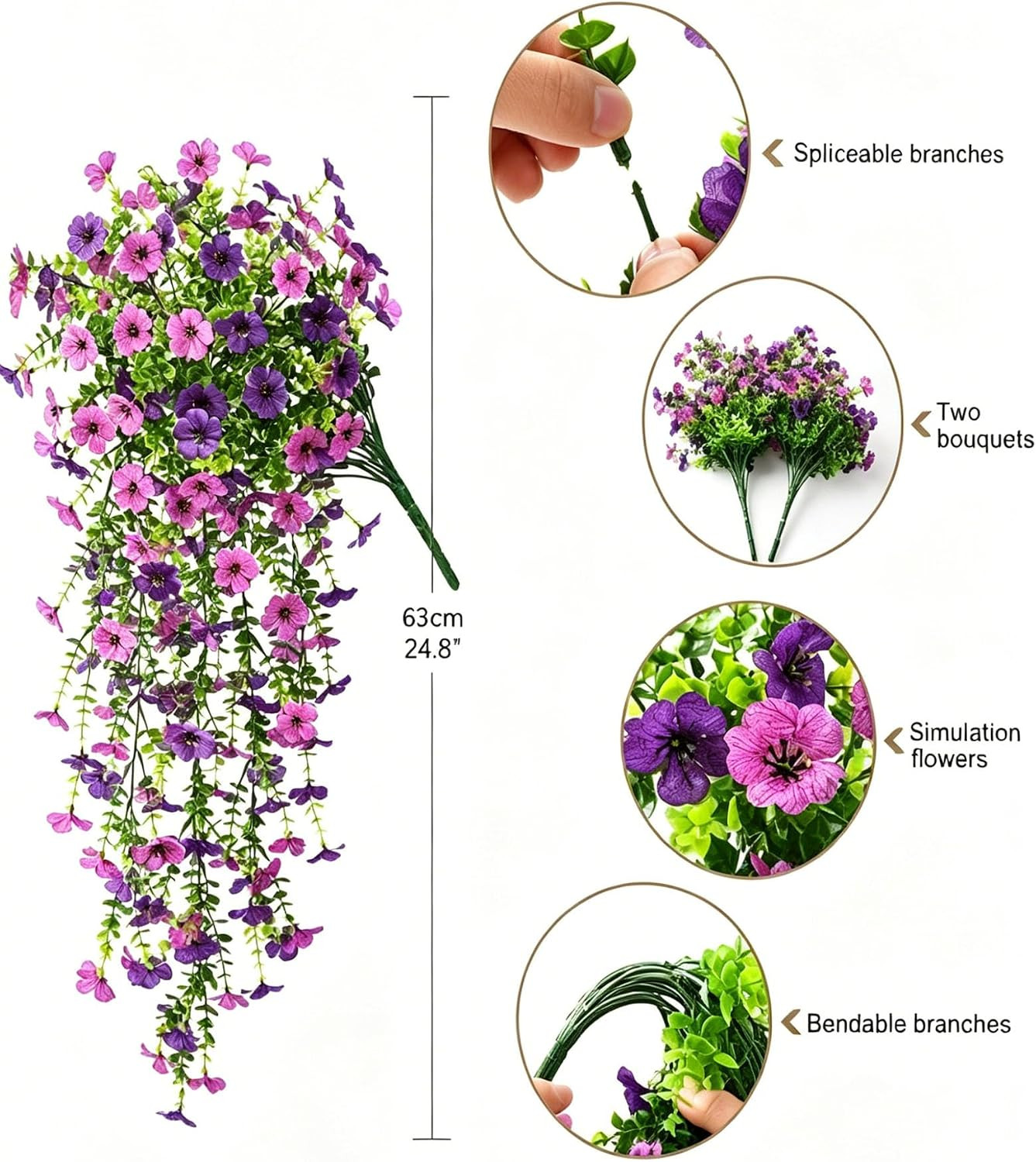 Violet Eucalyptus Faux Silk Flowers – 2 Packs UV Resistant Outdoor Decor