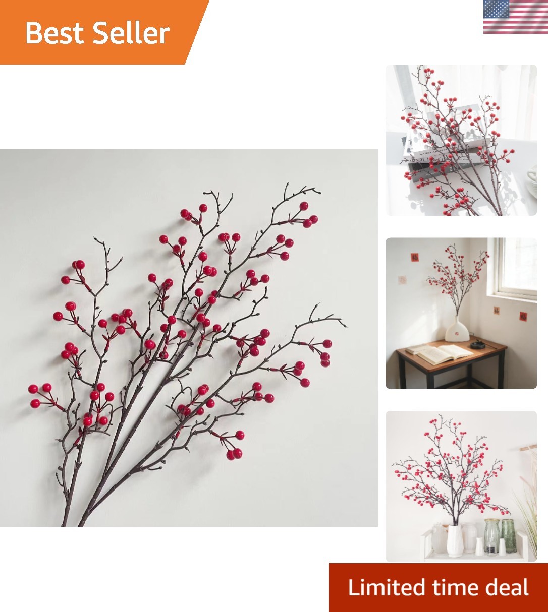 Versatile 27.5 Inch Red Berry Stem Ideal for 2026 Lunar New Celebrations