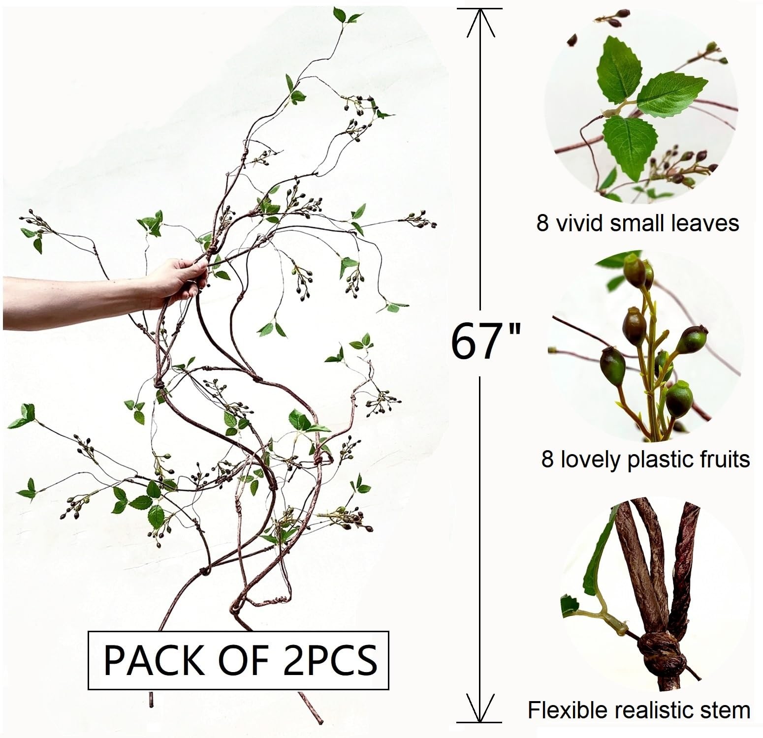 Curly Willow Branches Artificial Tree Vines with Fruits and Leaves Flexible P…