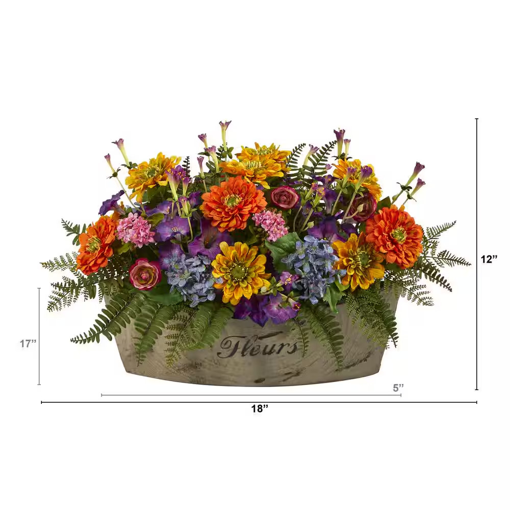 18 In. Mixed Flowers Artificial Arrangement in Decorative Vase