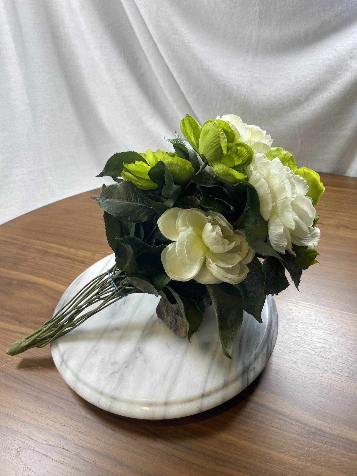 Artitifcal Chartreuse Green & Ivory Ranunculus Bouquet (vase not included)