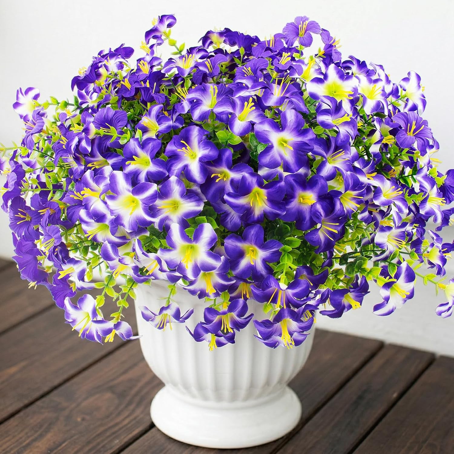 16 Pcs Faux Petunias Artificial Flowers for Outdoors, UV Resistant Fake Purple