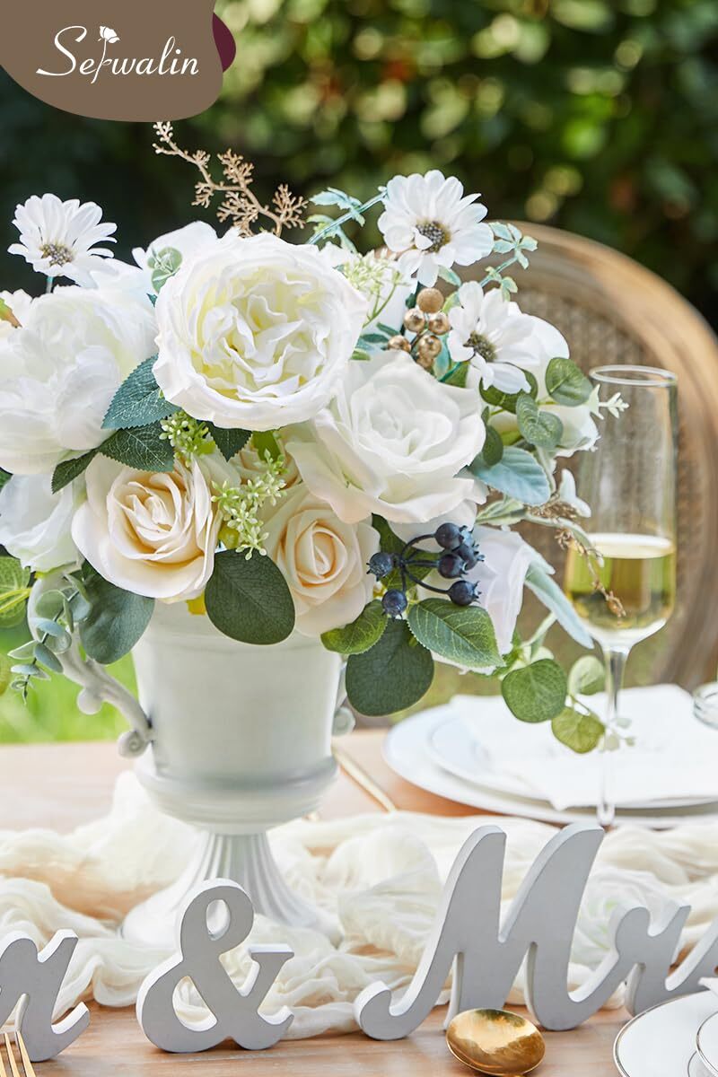 White Wedding Flowers Silk Roses Peonies Real Touch Cake Decoration DIY