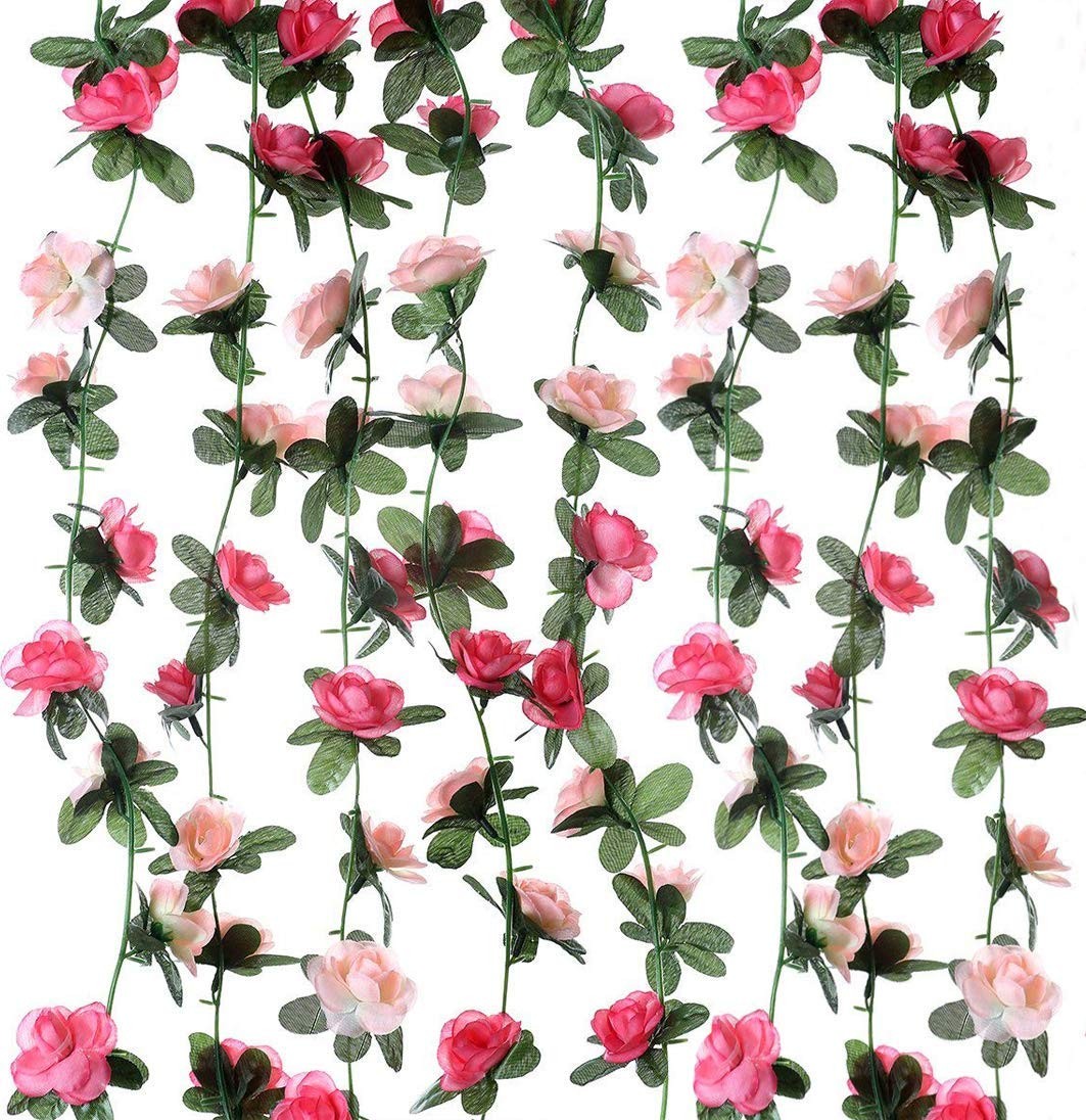 8Pcs 66FT Pink Flower Garland, Artificial Rose Floral Vines Fake Hanging Spri…