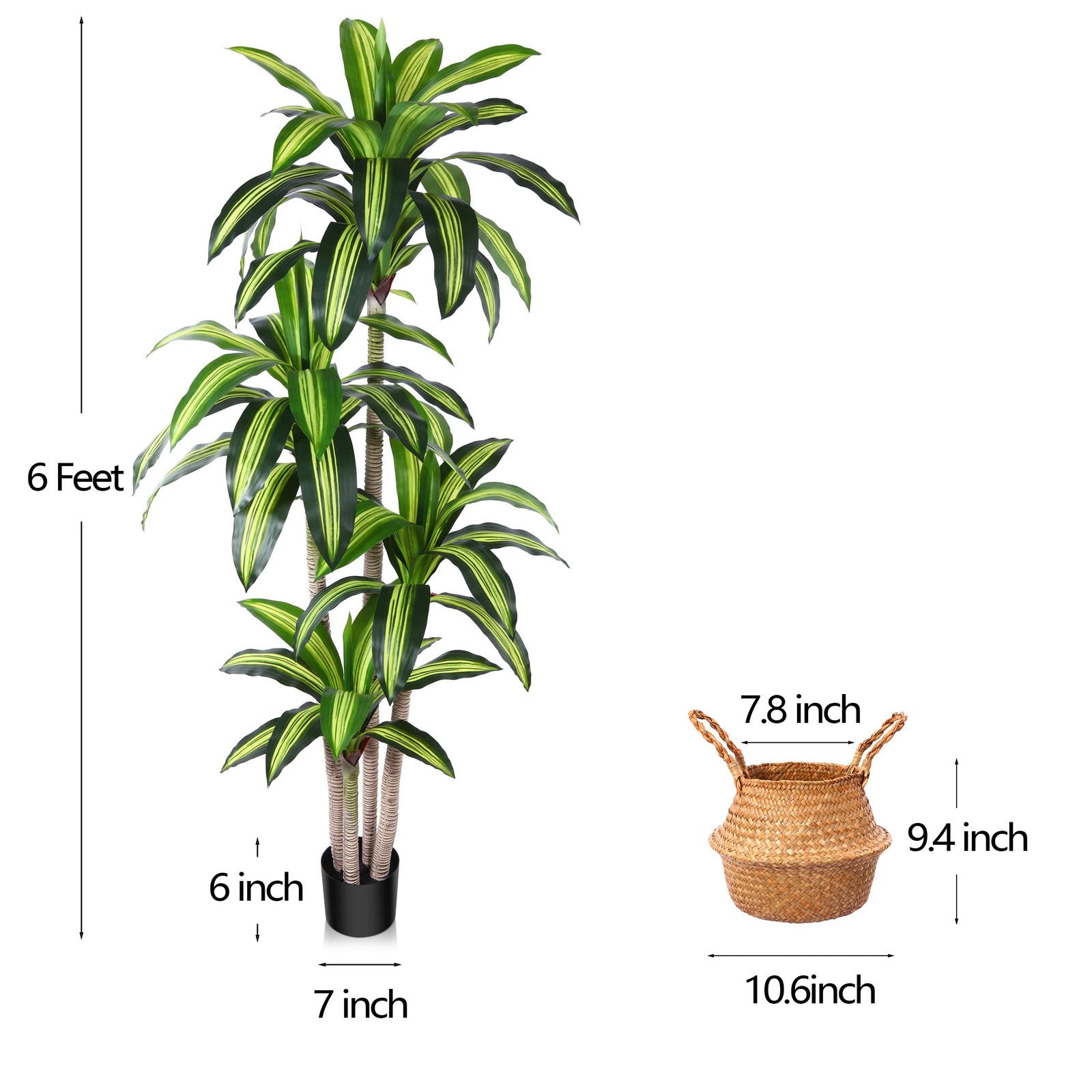 Ferrgoal Artificial Plants, 6 Ft Dracaena Tree Faux Plants Indoor 6ft, Green
