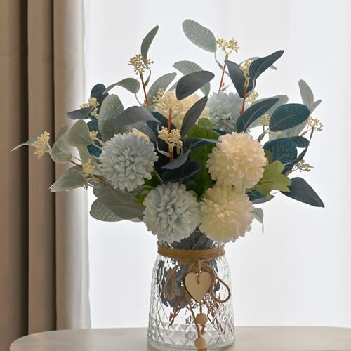 Vases Artificial Flowers Hydrangea, Artificial Fake Plant Eucalyptus Clear