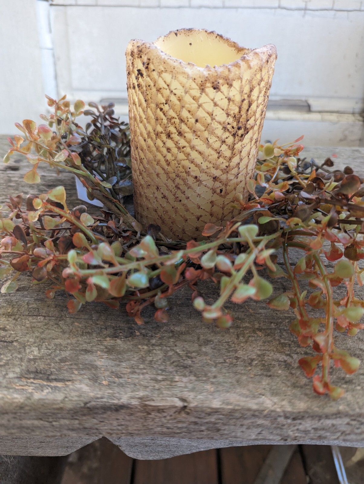 Pepper GRASS Candle Ring Red Green Fall Autumn Farmhouse 4″ inside 11″ W NEW