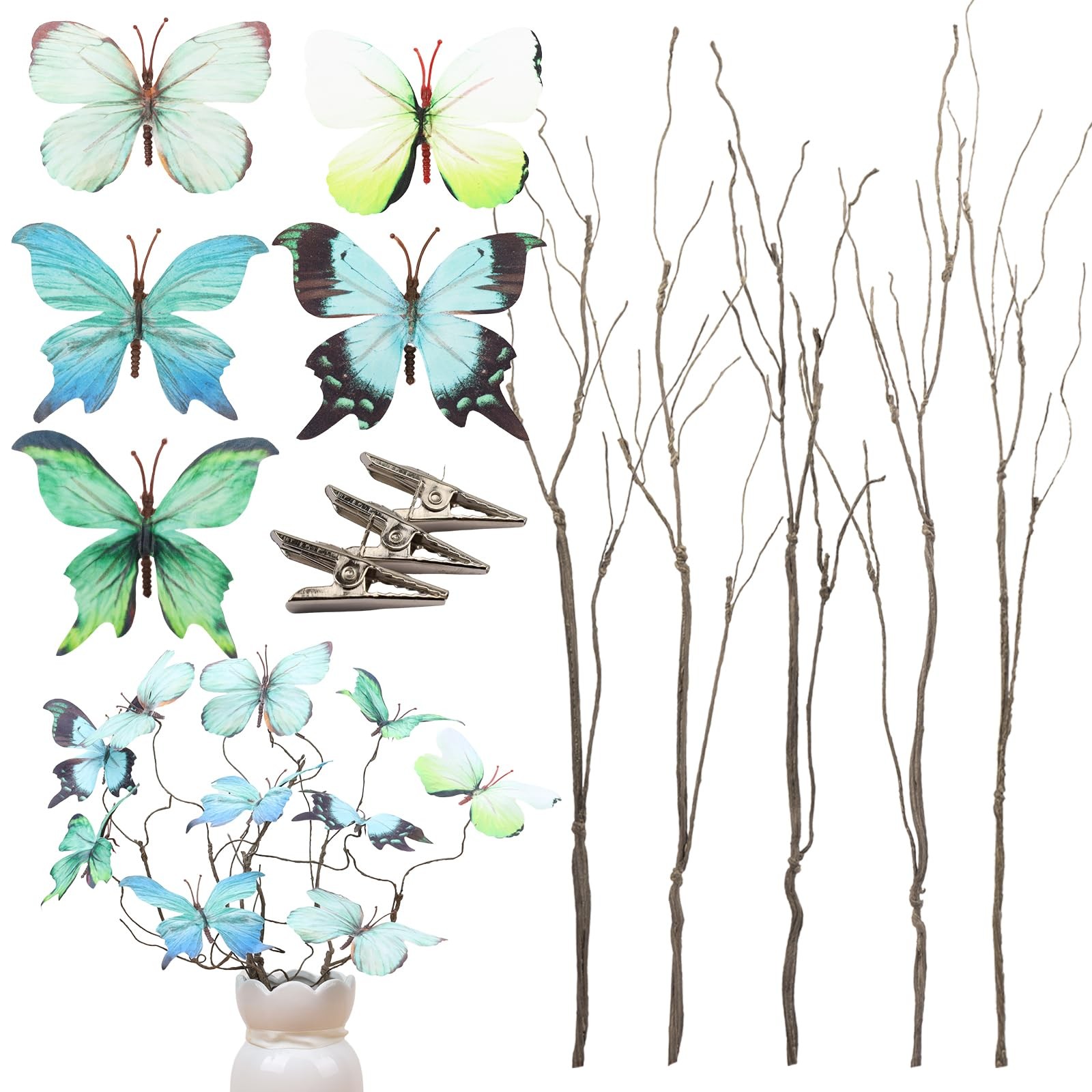 5 Pcs DIY Butterfly Decorations 5 Butterfly Branches with 30 Fake Butterflies…