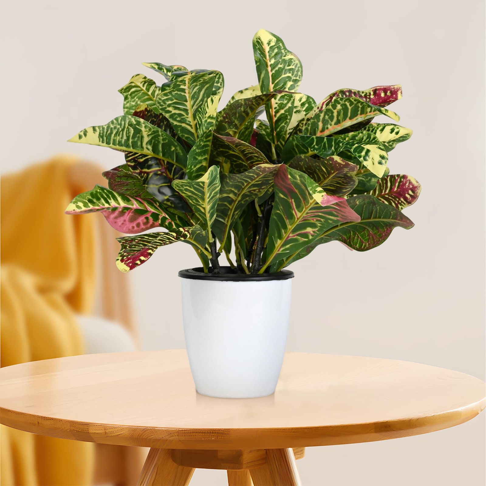 Artificial Croton Plant Leaf Branches Lifelike Tropical Houseplant Bush Stems…