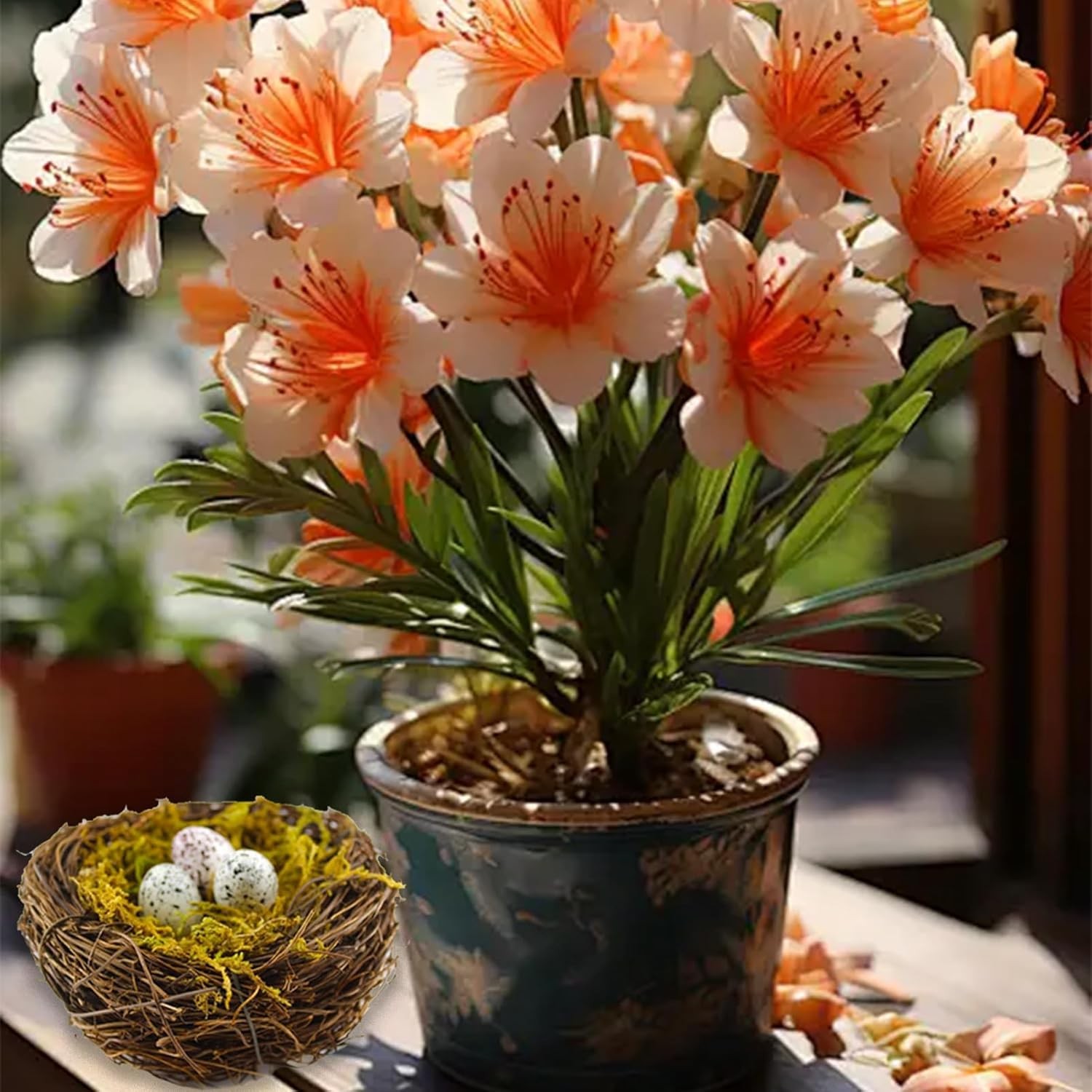 2pk Artificial Bird Nest with Eggs 4.7″ Rattan Easter Spring Christmas Ornament