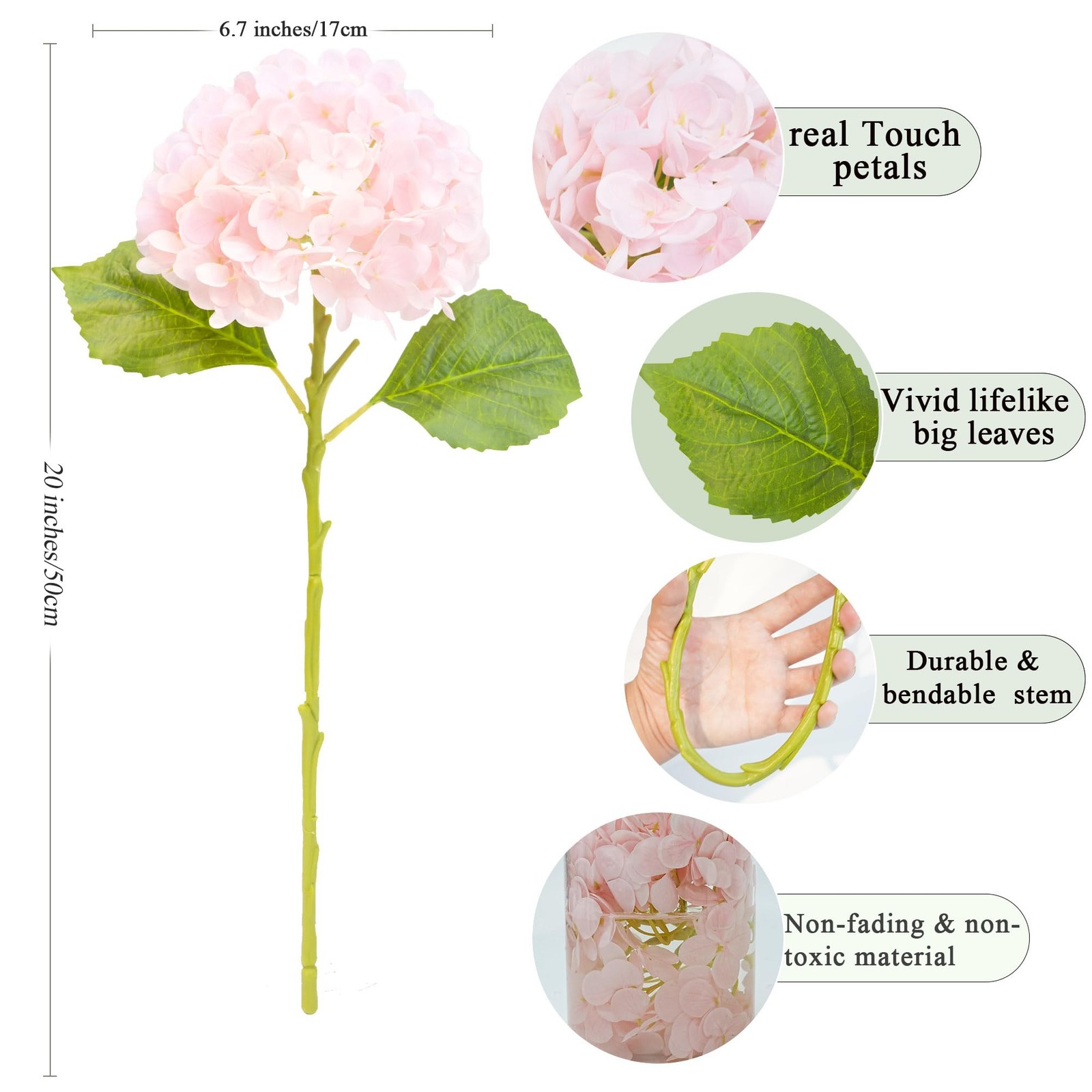 Jahe 4 Pcs Hydrangea Artificial Flowers, 20” Tall Large Bloom Faux Hydrangea Fl