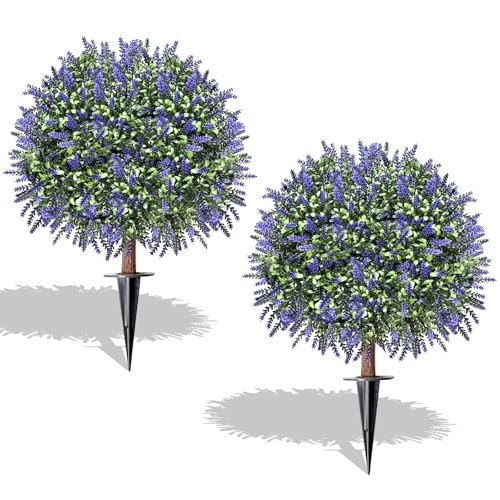 Artificial Topiary Ball Trees, Set of 2 UV Resistant 2 ft (18″ Ball) Lavender