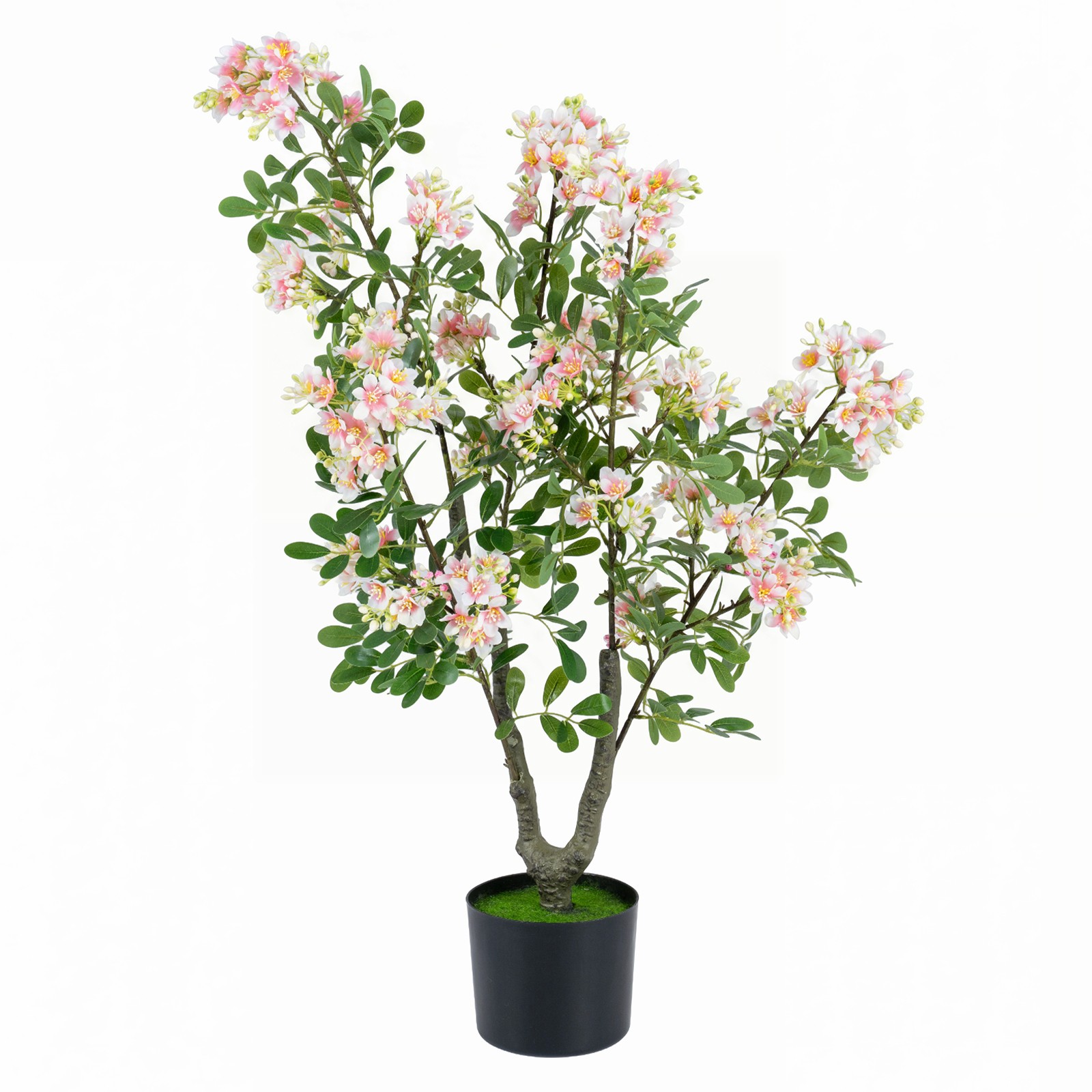 36” Artificial Impatiens Blossom Tree with Mini Fruits, Faux Grass for Porch