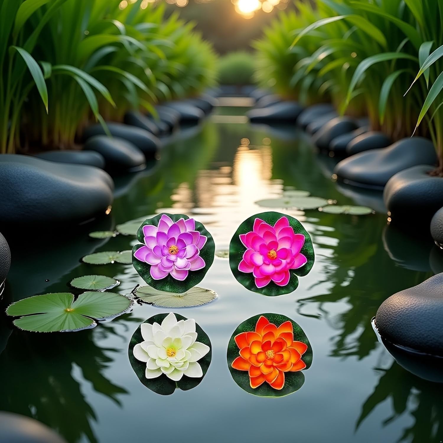 4Pcs Artificial Flowers Water Lily Foam Lotus Flower Pond Decor for Pond Pati…
