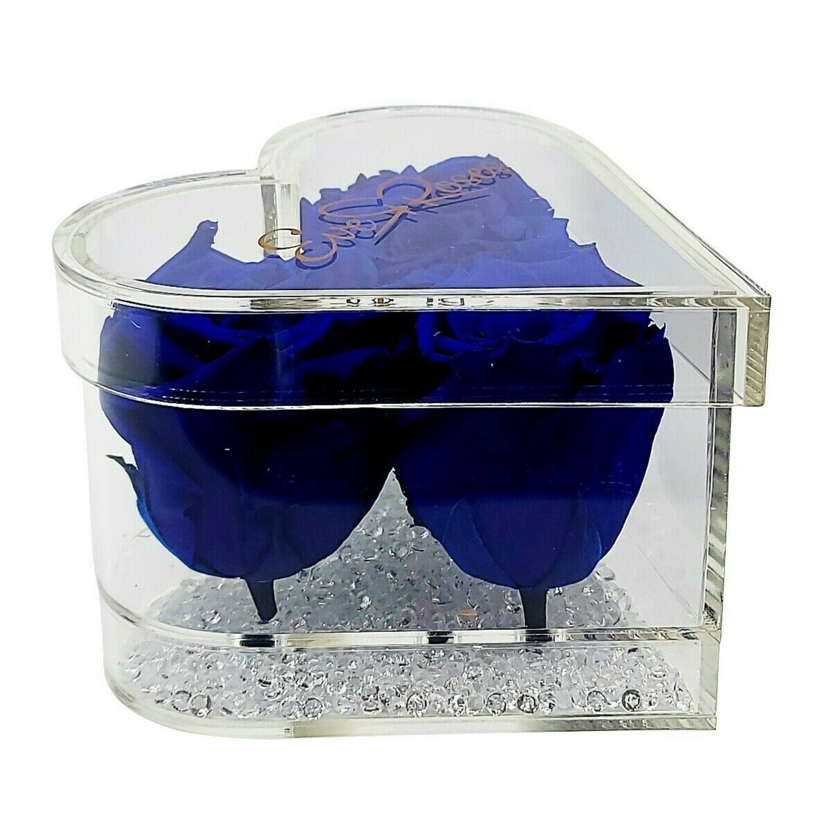 ROYAL BLUE Rose in a heart shaped acrylic box real long-lasting preserved rose