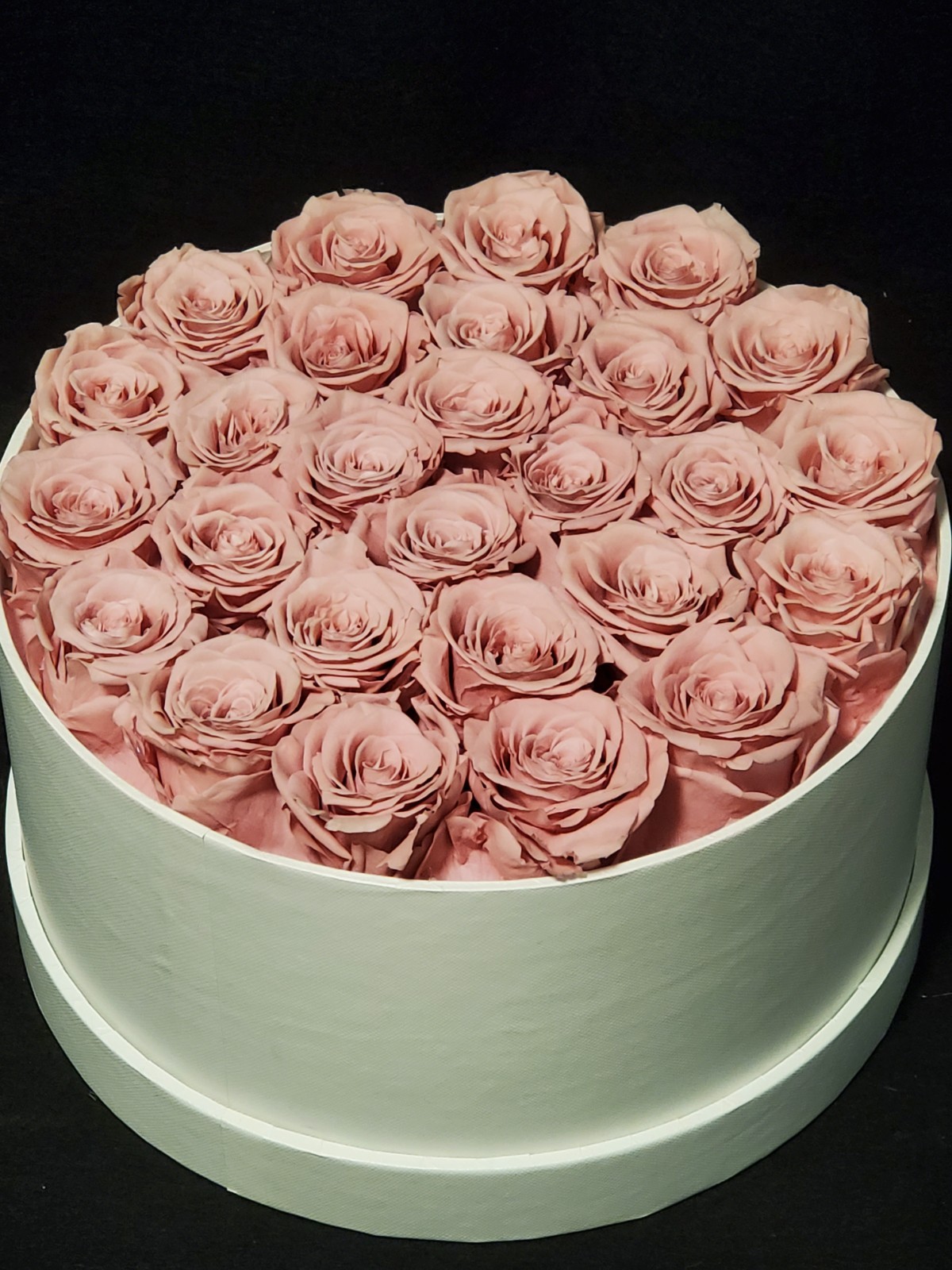 Perfectione Preserved REAL PINK ROSES White Round Lidded Box ~ Lasts 3-5 Years