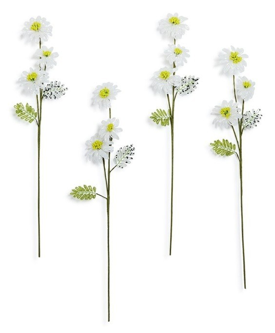 Mackenzie Child White Daisy Beaded Flower Stems Set of 4 18″ NEW!!