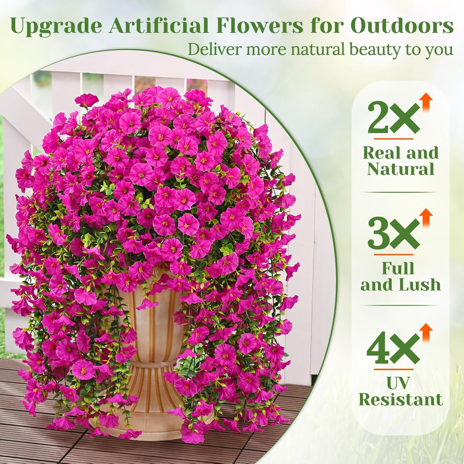 4 Pcs Fuchsia Artificial Hanging Flowers Silk Petunia Outdoor Porch Patio Plant