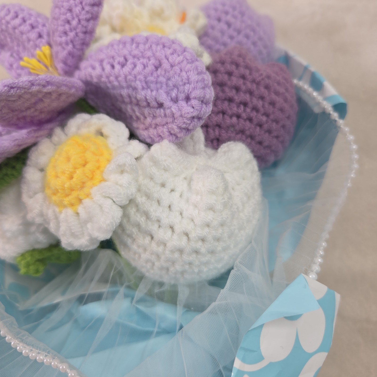 Crochet Flower Bouquet Purple Handmade Knitted Flowers Rose Tulips Bunch Bundle